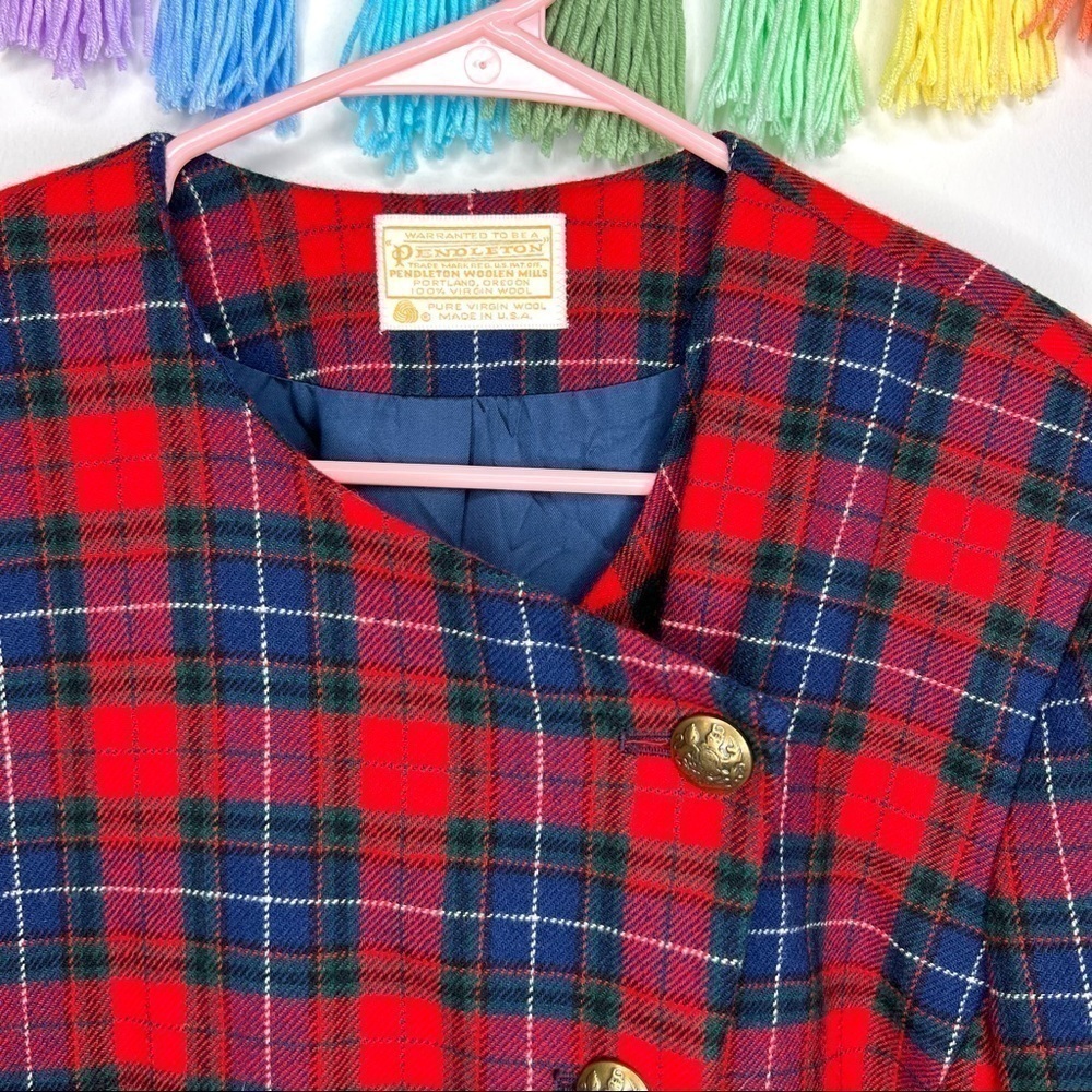 Vintage 80’s Pendleton Wool Plaid Suit Coat Tartan Hunting Blazer Jacket Size 8 - Picture 3 of 14